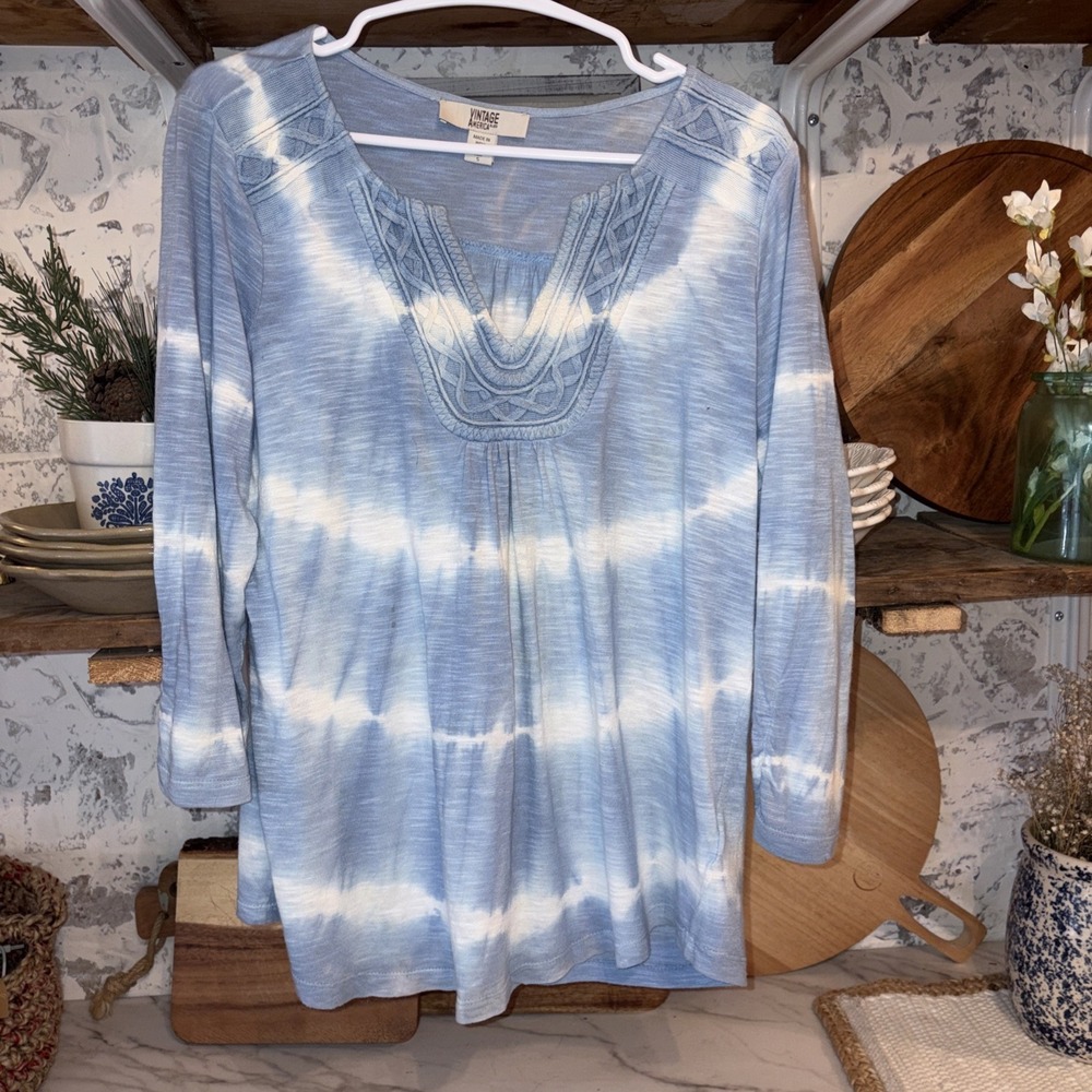 Vintage America Tie Die Pullover Women's Tunic Top Size S Bohemian Cotton Blend